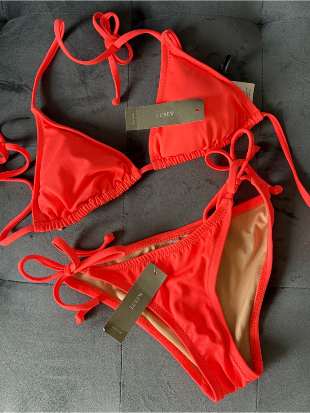 J. Crew Neon Coral Triangle String Bikini Set